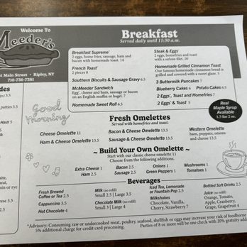 Meeder's Restaurant - the breakfast menu - Diners Near Me - Ripley, New York Meeder's Restaurant - the breakfast menu - Diners Near Me - Ripley, New York