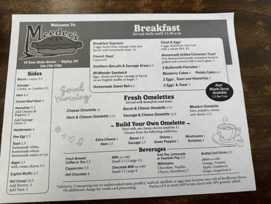Menu photo 1 Meeder's Restaurant Ripley, NY Menu photo 1 Meeder's Restaurant Ripley, NY