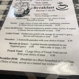 Breakfast menu