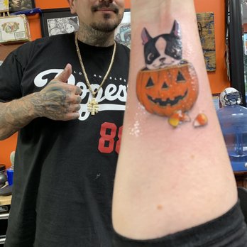 Knuckle Heads Tattoo Parlor - Luis and my cute Boston - Tattoo Near Me - Colton, California