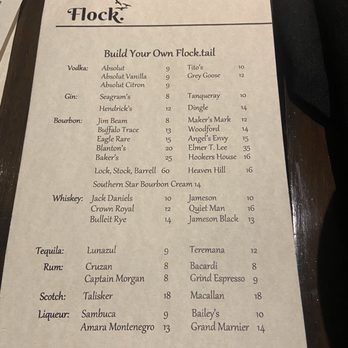 Flock. - Cocktail Menu - New American Near Me - Mooresville, North Carolina