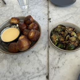 Pretzels & Provolone Fondue, Umami Brussels Sprouts Pretzels & Provolone Fondue, Umami Brussels Sprouts