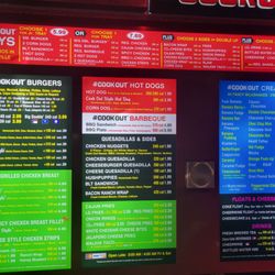 Cook Out - Menu board as of 11/20/2024