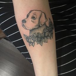 Perfectly personal tattoo of my dog. Cannot wait to see how it looks fully healed.