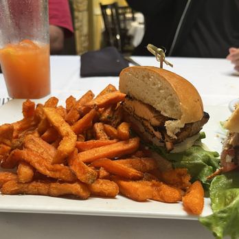 Tarpy's - Salmon burger and sweet potato fries - New American Near Me - Monterey, California Tarpy's - Salmon burger and sweet potato fries - New American Near Me - Monterey, California