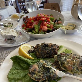 Spiro's - A beautiful salad  with fabulous blue cheese dressing & oyster Rockefeller - New American Near Me - Rocky Point, New York