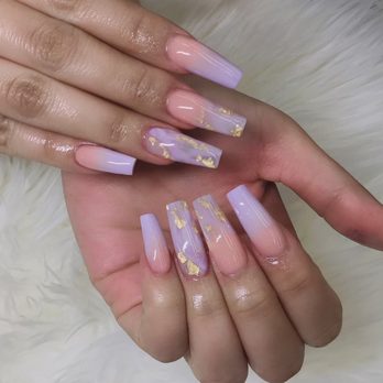 Central Nails & Spa - Lilac ombré and marble with gold foil - Nail Salons Near Me - Kent, Washington