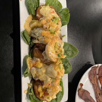 Brick and Spoon - Texas City - Shrimp covered fried green tomatoes and crab cakes - Breakfast & Brunch Near Me - Texas City, Texas Brick and Spoon - Texas City - Shrimp covered fried green tomatoes and crab cakes - Breakfast & Brunch Near Me - Texas City, Texas