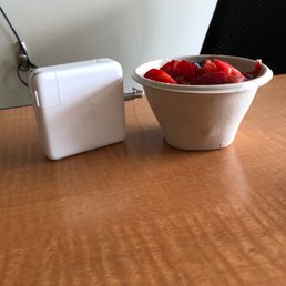 Açaí bowl compared to small charger