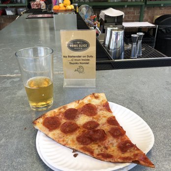 Home Slice Pizza - Classic pepperoni and a Peroni - Pizza Near Me - Austin, Texas
