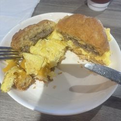 The Breakfast Table - Egg, cheese biscuit with sausage. Good taste but very cold.
