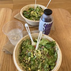 sweetgreen - Healthy Salads, Wraps, and Bowls - In the front garlic steak back salad is chicken avocado.