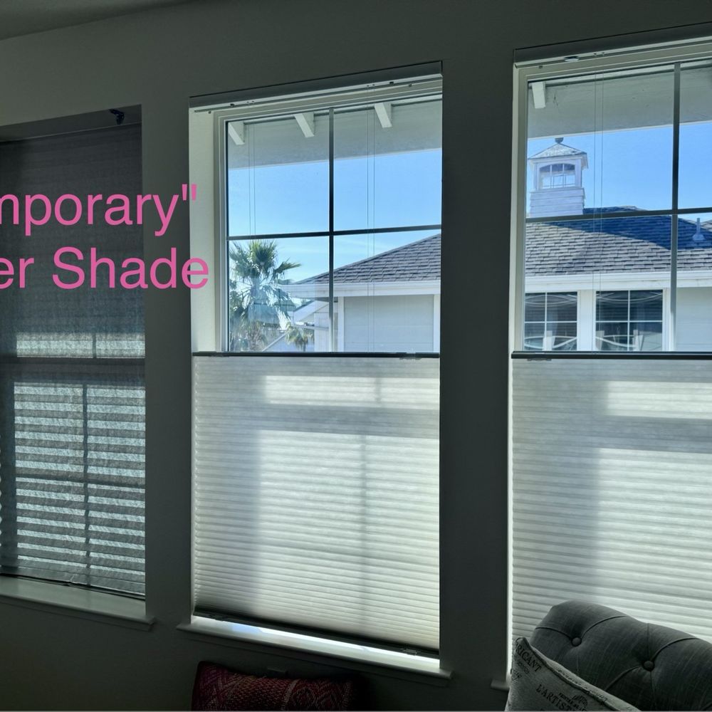 The tech placed a paper shade when he took down the shade that needed to be fixed. The two to the right are the shades I purchased. The tech placed a paper shade when he took down the shade that needed to be fixed. The two to the right are the shades I purchased.