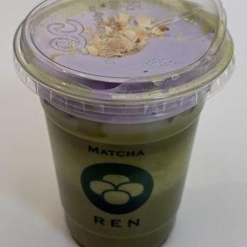 Matcha Ren - Ube toasted coconut matcha latte with oat milk and less ice - Desserts Near Me - Daly City, California
