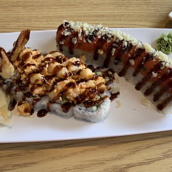 Midori Sushi and Teriyaki - Pearls on the beach roll on the left, snowflake roll on the right. Both are happy hour rolls - Japanese Near Me - Spokane, Washington