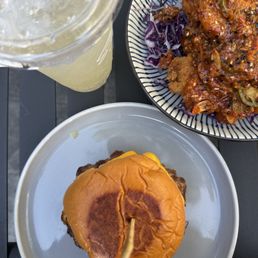 Happy hour: pineapple ginger tonic, single single(burger), korean chicken tenders Happy hour: pineapple ginger tonic, single single(burger), korean chicken tenders