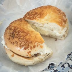 The Bagel Factory II - Asiago Bagel w/ Cream Cheese.