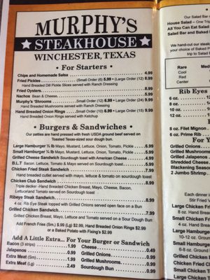 Menu photo 7 Murphy's Steakhouse Winchester, TX