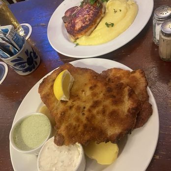 Ebbelwoi Unser - Wiener Schnitzel with. Boiled Kartofel, Pork Rib over mash potatoes and Saurkraut! - Hessian Near Me - Frankfurt, HE Ebbelwoi Unser - Wiener Schnitzel with. Boiled Kartofel, Pork Rib over mash potatoes and Saurkraut! - Hessian Near Me - Frankfurt, HE