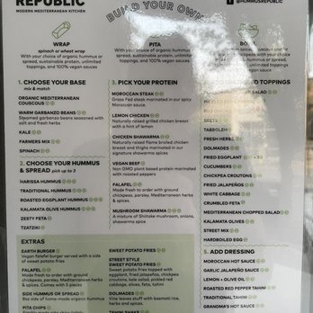 Hummus Republic - Menu w/ no prices wtf - Middle Eastern Near Me - Morristown, New Jersey
