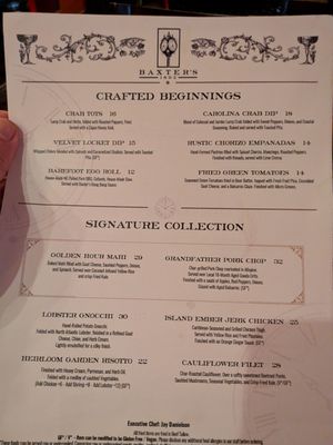 Menu photo 1 Baxter’s 1892 New Bern, NC