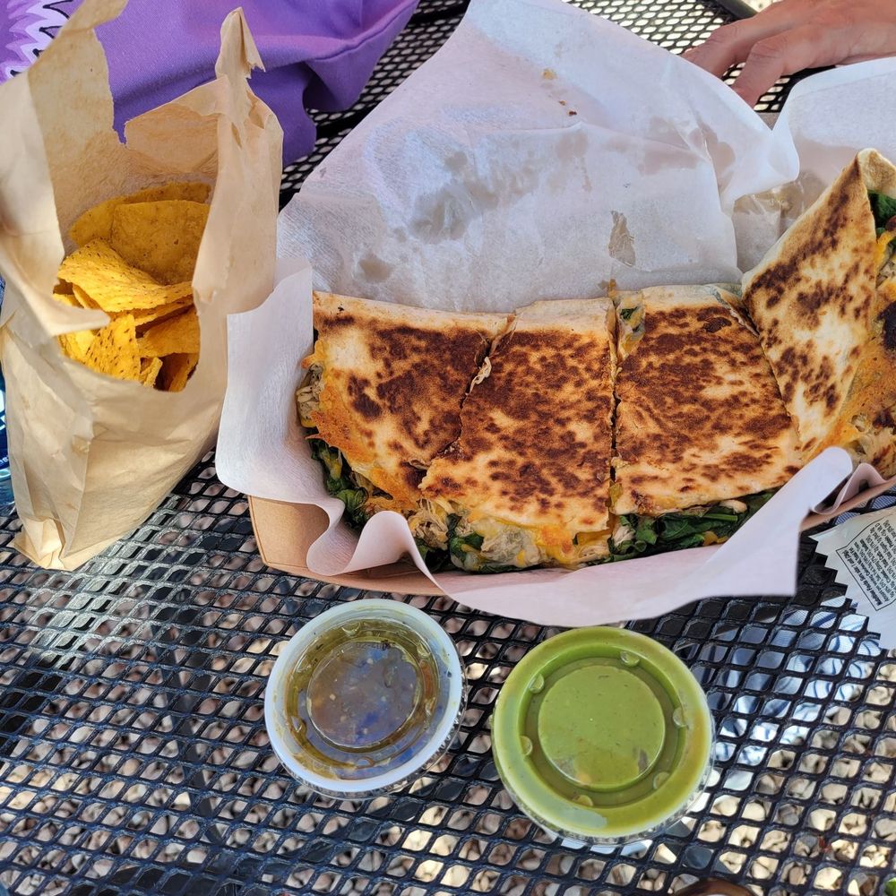 New Mexico Identity Crisis quesadilla, chips, salsa, quac New Mexico Identity Crisis quesadilla, chips, salsa, quac