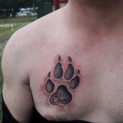 Art of War Tattoo Studio - Paw print 3D chest tattoo