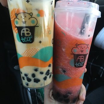 AB Teahouse - Caramel milk tea with boba; strawberry slush with boba - Bubble Tea Near Me - Cypress, California AB Teahouse - Caramel milk tea with boba; strawberry slush with boba - Bubble Tea Near Me - Cypress, California