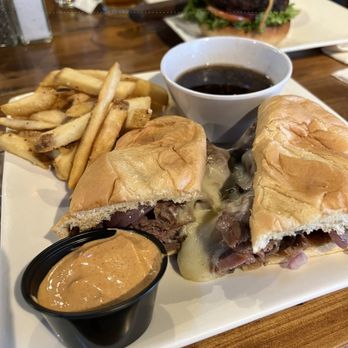 Flatiron bites & brews - Prime rib sandwich with au jus - Cocktail Bars Near Me - Albuquerque, New Mexico
