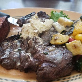Diamondback Grill - Grilled skirt steak with blue cheese butter and polenta. Damn good! - Wine Bars Near Me - Sonora, California