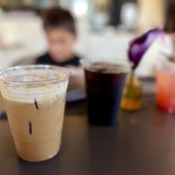 Caramel sweet cream cold brew latte, cold brew, strawberry lemonade