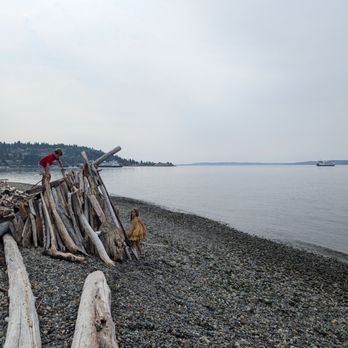 Lincoln Park - Driftwood structure on the beach - Parks Near Me - Seattle, Washington
