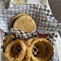 Dyer's Cafe - Turkey burger and onion rings, I added a side of slaw.