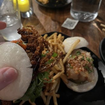 The BAO - Soft Shell Crab BAO (left), and Kakuni BAO (Pork Belly) (right) - Asian Fusion Near Me - Clayton, Missouri The BAO - Soft Shell Crab BAO (left), and Kakuni BAO (Pork Belly) (right) - Asian Fusion Near Me - Clayton, Missouri