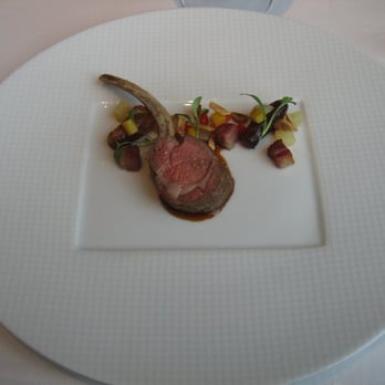 Per Se - roasted lamb,  Medjool Dates, sweet peppers, fennel bulb & petite cilantro with lamb jus & lamb bacon - French Near Me - New York, New York
