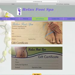 Relax Foot Spa - Deceptive website page saying they sell gift certificates -- but they don't! Don't be fooled.