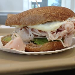 Bodo's Bagels - Turkey, Guacamole, and Mayonnaise on a Wheat Bagel