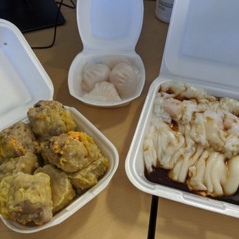 Dim Sum King - Shiu mai (two orders), one order shrimp har how, and rice noodle roll with shrimp (two orders) - Dim Sum Near Me - El Monte, California