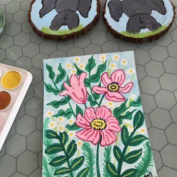 Honey Art Cafe - Our finished art projects - water color on paper and acrylic on wood - Cafes Near Me - Houston, Texas
