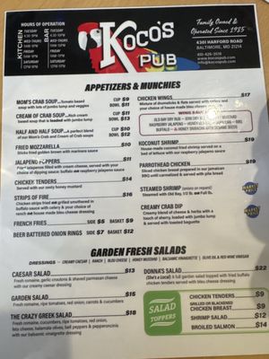 Menu photo 4 Koco's Pub Baltimore, MD