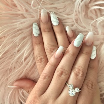 Palm Nails - White ombre with marble design - Nail Salons Near Me - San Diego, California Palm Nails - White ombre with marble design - Nail Salons Near Me - San Diego, California