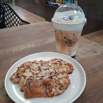Busy Bee Coffee & Wine Bar - Almond croissant and lavender latte - Coffee & Tea Near Me - Queens, New York