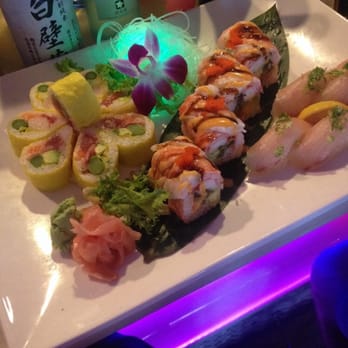 Sushi Hana - From left to right - flower roll, pink shrimp roll, and yellowtail sushi. All were incredible!! - Japanese Near Me - Bradenton, Florida Sushi Hana - From left to right - flower roll, pink shrimp roll, and yellowtail sushi. All were incredible!! - Japanese Near Me - Bradenton, Florida
