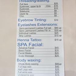 Impressive Eyebrows - Services/Price List