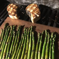 Salt Water Seafood Market Inc - Grilled grouper and asparagus.