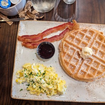 First Watch - The trifecta - bacon, two cage free eggs, and Belgian waffle - Breakfast & Brunch Near Me - Alpharetta, Georgia