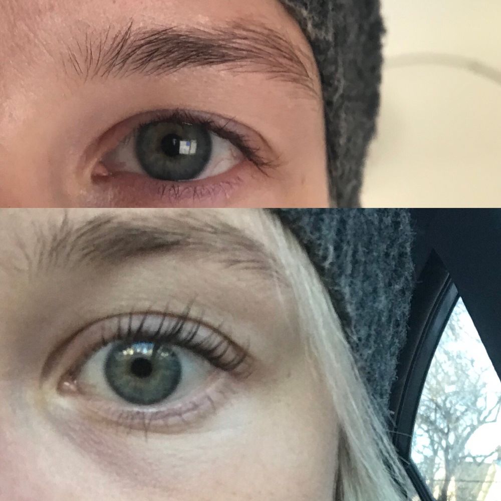 Before and after lash lift and tint