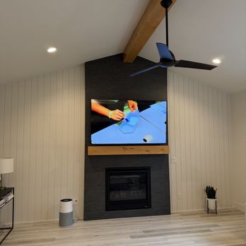 Top Notch Audio Video Services - After installing 75" TV on a tile wall - Home Theatre Installation Near Me Top Notch Audio Video Services - After installing 75" TV on a tile wall - Home Theatre Installation Near Me