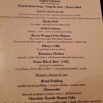 The Derby - Prix Fixe menu - Steakhouses Near Me - Arcadia, California The Derby - Prix Fixe menu - Steakhouses Near Me - Arcadia, California