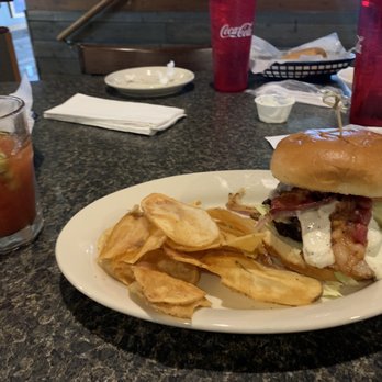 Buffalo Bobs Restaurant - Bloody Mary with buffalo trace and blue moon burger - added bacon - American Near Me - Florence, Kentucky